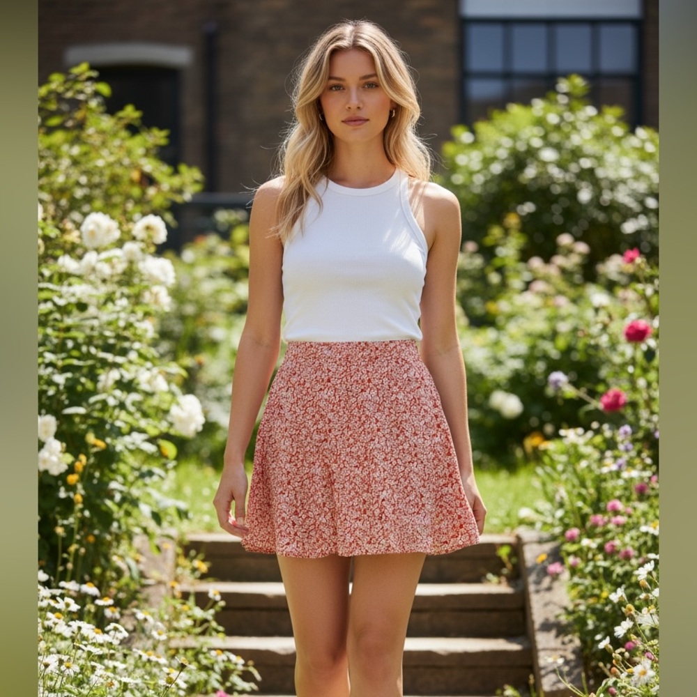 American Eagle Outfitters Burnt Orange and White Mini Skirt